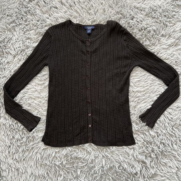 Westbound Women’s Cable Knit Cotton Silk Blend Cardigan Sweater Sz Medium Black - Picture 1 of 10